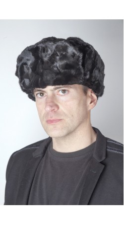 Black mink fur hat -  Russian style - Created with mink fur remnants